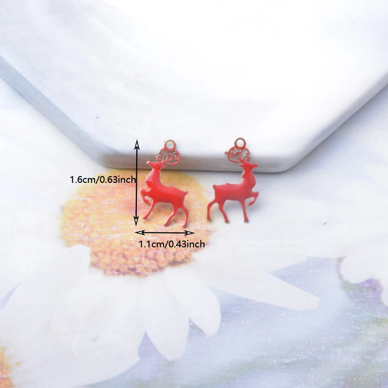20pcs Christmas Reindeer Charms Copper Enamelled Two-sided Dripping oil Elk DIY Noel present Pendant DIY Jewelry Accessories