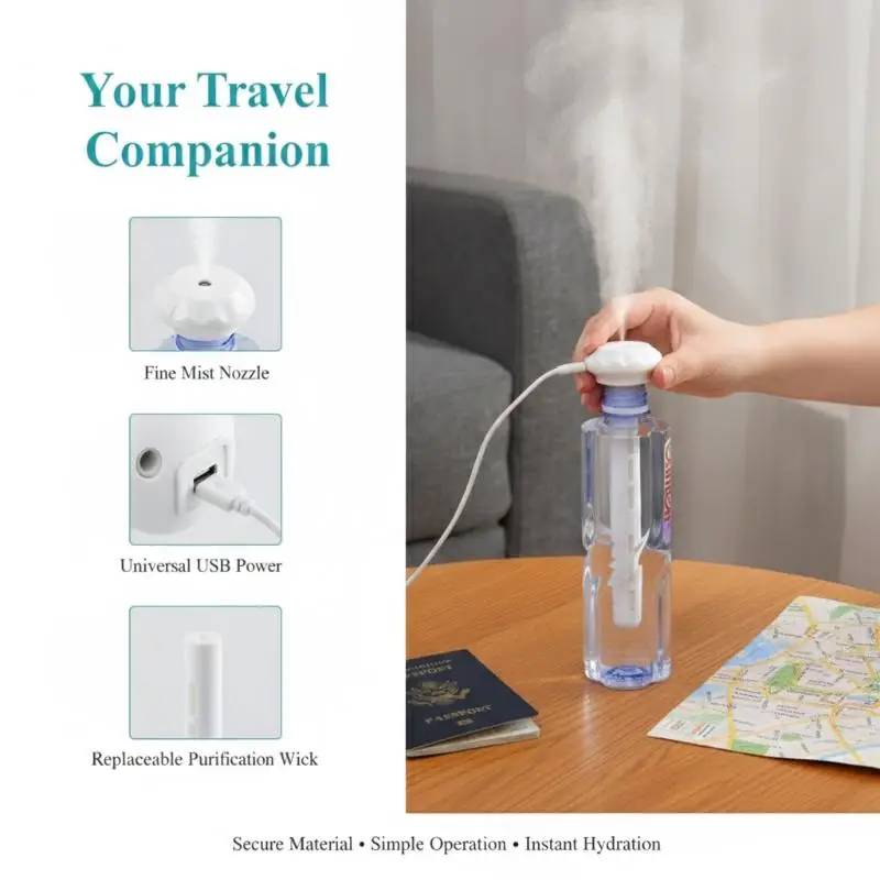 Portable Mini Humidifier 7 Color LED Night Light, Cotton Filter Cool Mist USB Powered, Ultrasonic Air Moisturizer for Car Travel