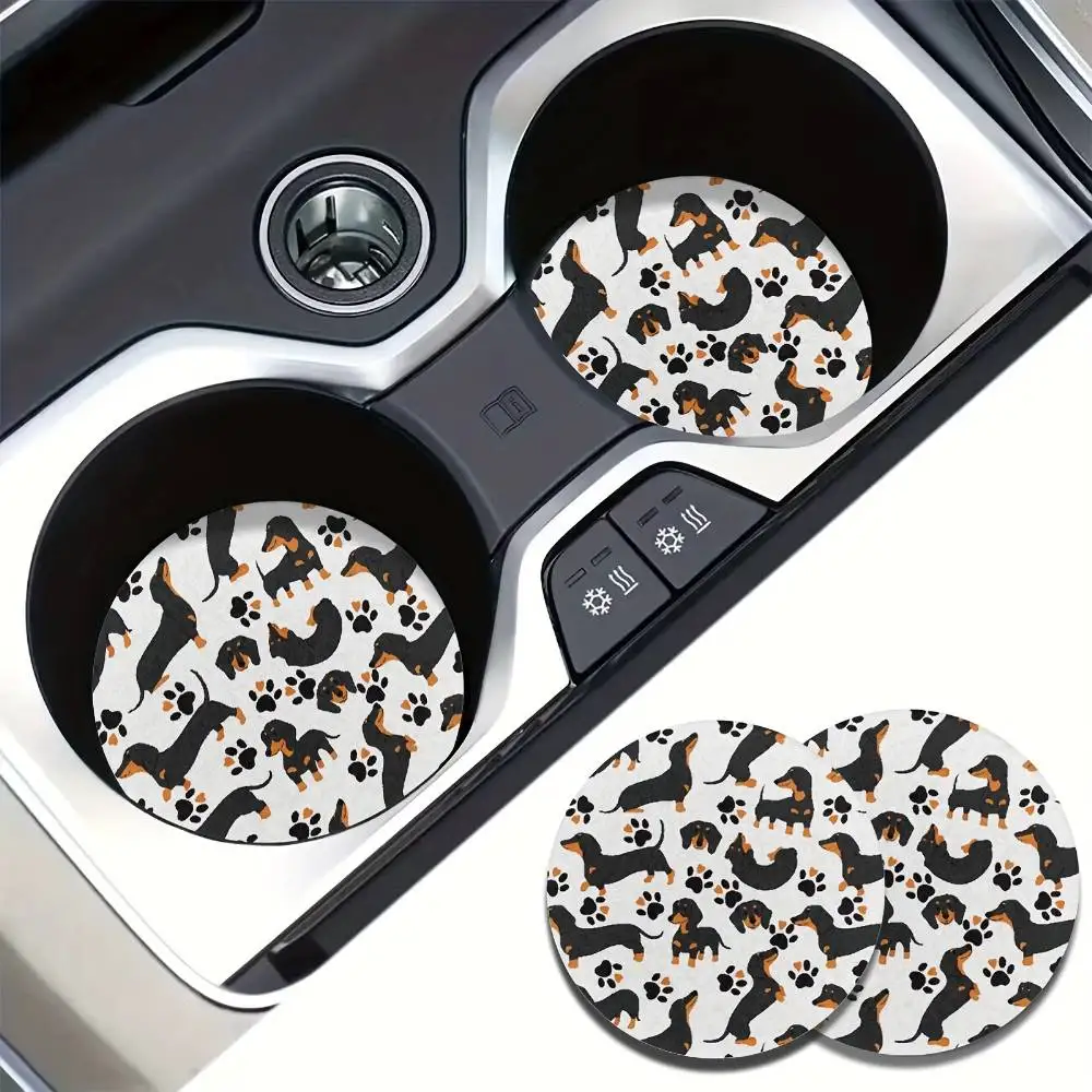 Cute Dachshund Absorbent Car Coasters Women Gift Protect Interior From Cold Drink Condensation