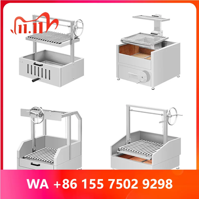 Stainless Steel Countertop Charcoal Grill with Manual Height-Adjus Grate, Argentine-Style Grill, Por(ized)