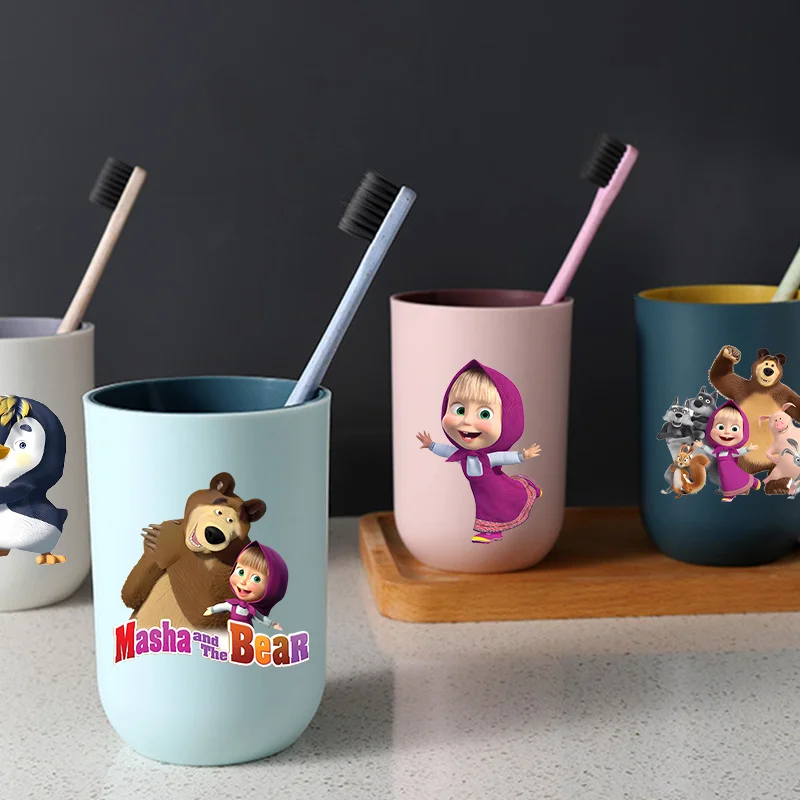 Mashas Bears Cartoon Multifunction Wash Tooth Cup Mouthwash Cups Durable Bathroom Kids Toothbrush Cup Travel Washing Water Mug