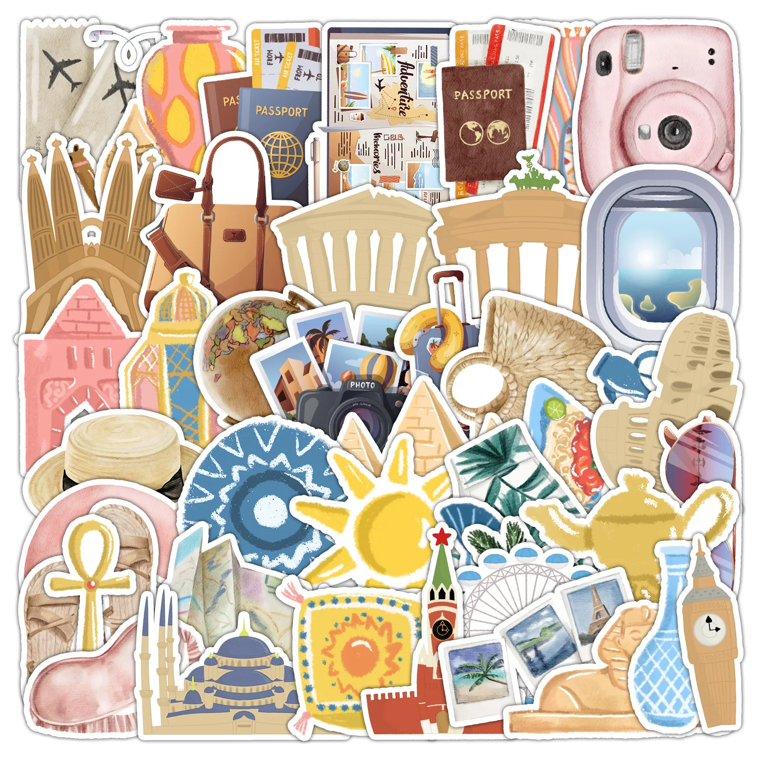 50PcsCartoon Vacation Travel Series Graffiti Stickers For Mobile Phone Shell Skateboard Decorative Stickers DIY Toy Sticker Pack