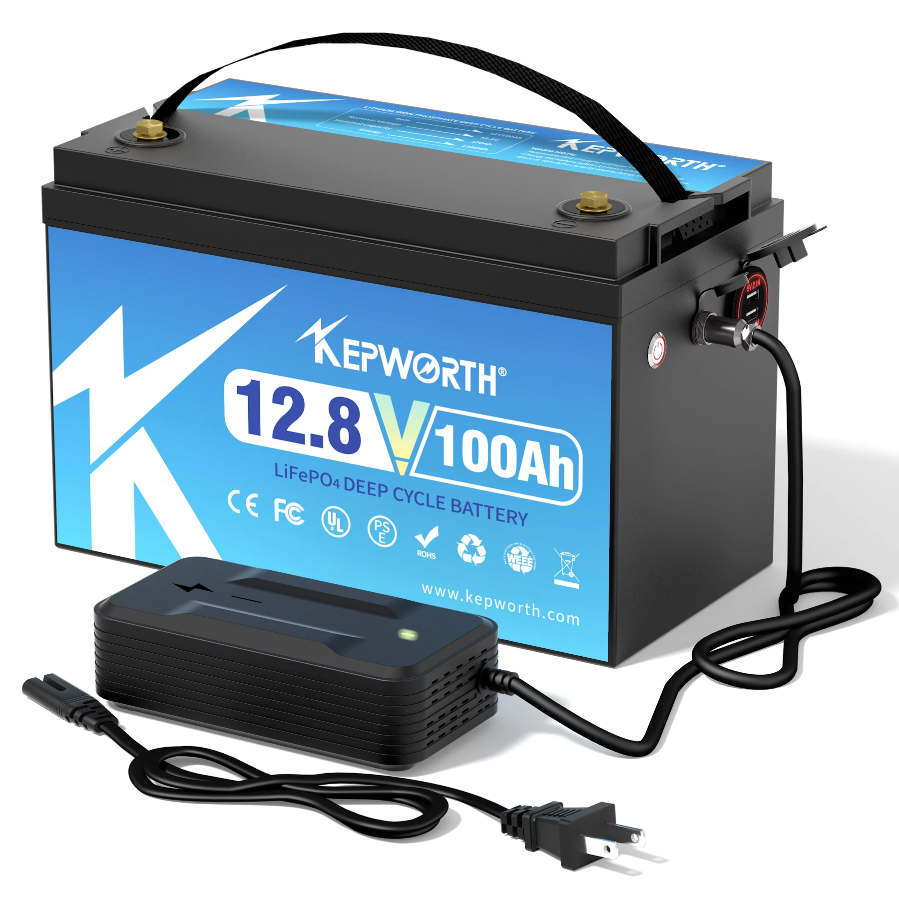 KEPWORTH New 12V 100Ah LiFePO4 Lithium Iron Phosphate Battery 1280Wh Lithium Iron For RV Campers Solar Golf Carts Marine