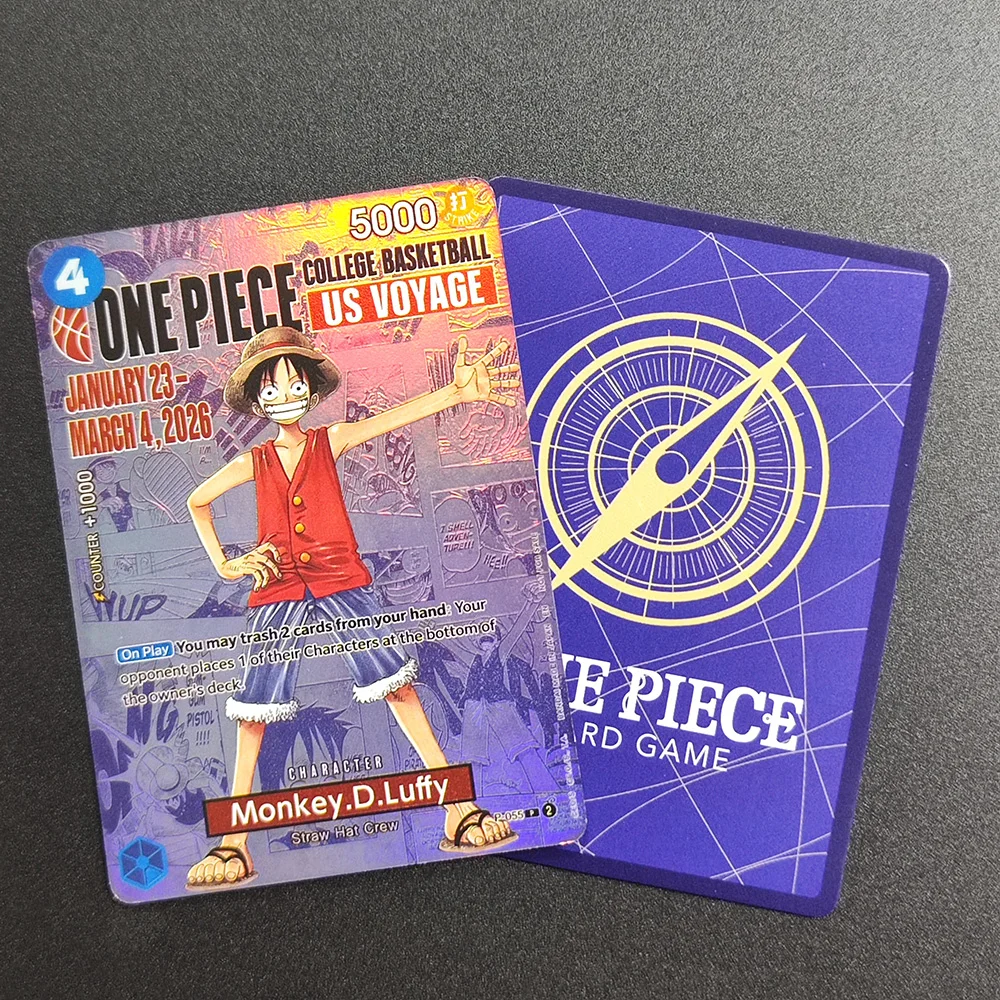 DIY One Piece OPCG English Monkey.D.Luffy P-055 Limited Edition College Basketball US Voyage Collection Textured Foil Card Toy
