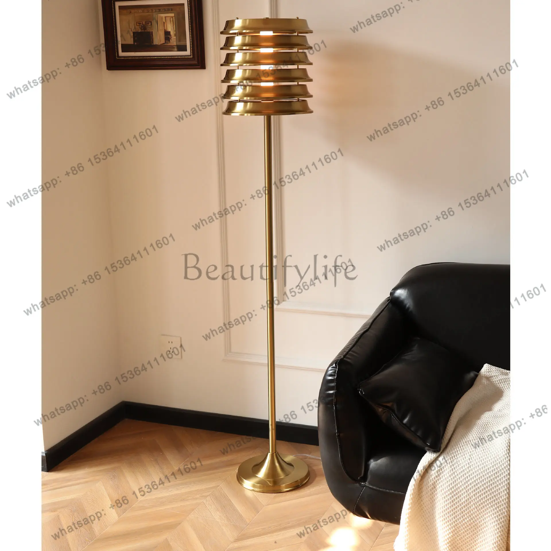 YJ log wind floor ornament can shine Japanese style living room bedroom medieval retro style tea room art creative decoration