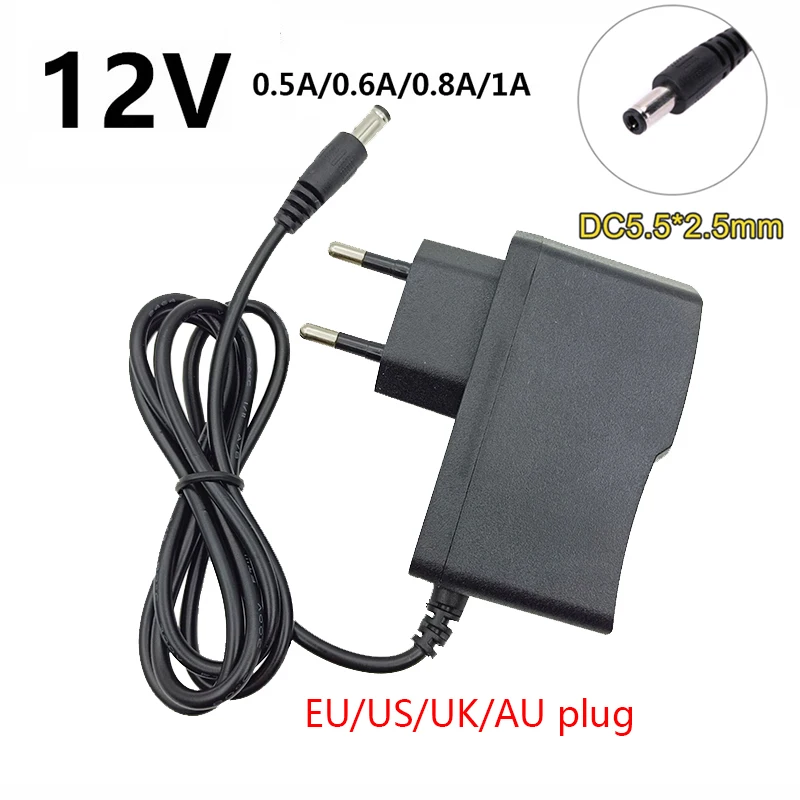 12V Universal AC DC Adaptor Power Supply Adapter 0.5A 0.6A 0.8A 1A 12 Volt Swiching EU 220V To 12 V Adaptador 5.5*2.5mm