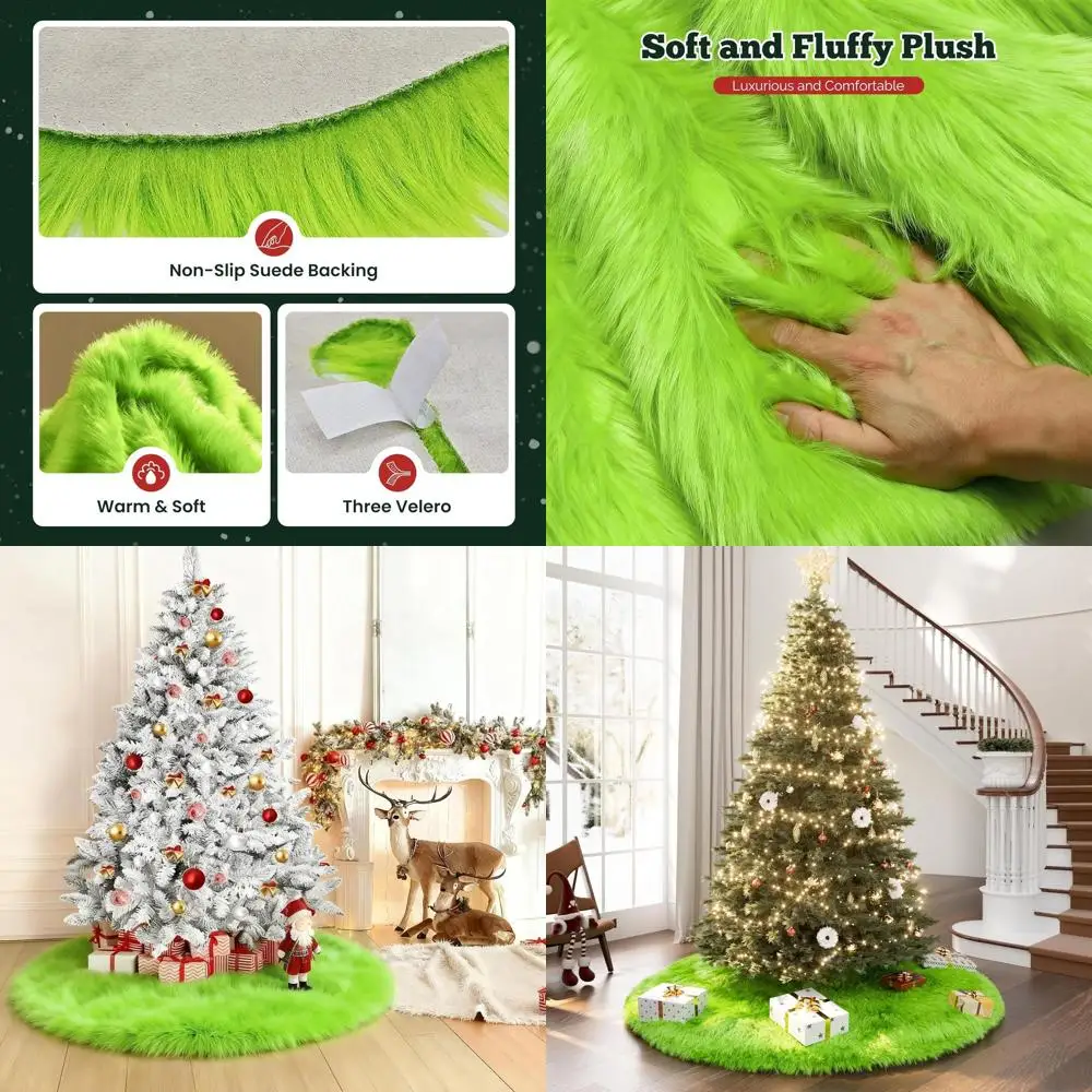 

Юбка в виде рождественской елки из зеленого шерстяного меха, диаметр 60, идеально подходит для маленьких деревьев и праздников