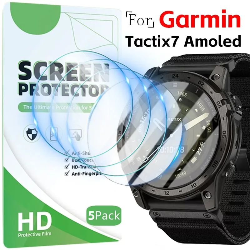 5-1Pcs Tempered Glass for Garmin Tactix 7 Amoled Smartwatch HD Ultra Clear Screen Anti Scratch Protective Films for Garmin Watch