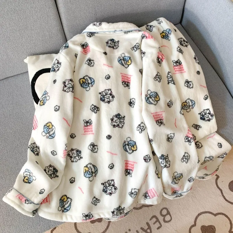 Winter Thick Flannel Warm Women's Pajama Pants Loose and Comfortable Home Clothes Set Plush Cartoon Cute Girls' Pajamas