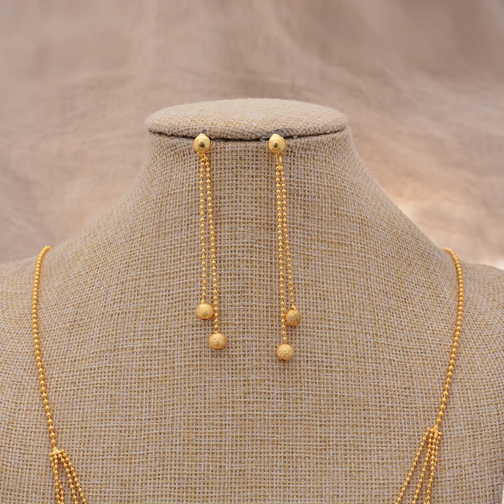 Dubai Ball Gold Color Jewelry Sets For Women/Girls Beads Necklace Earrings Ethioipian African Indian Wedding  Jewelry set