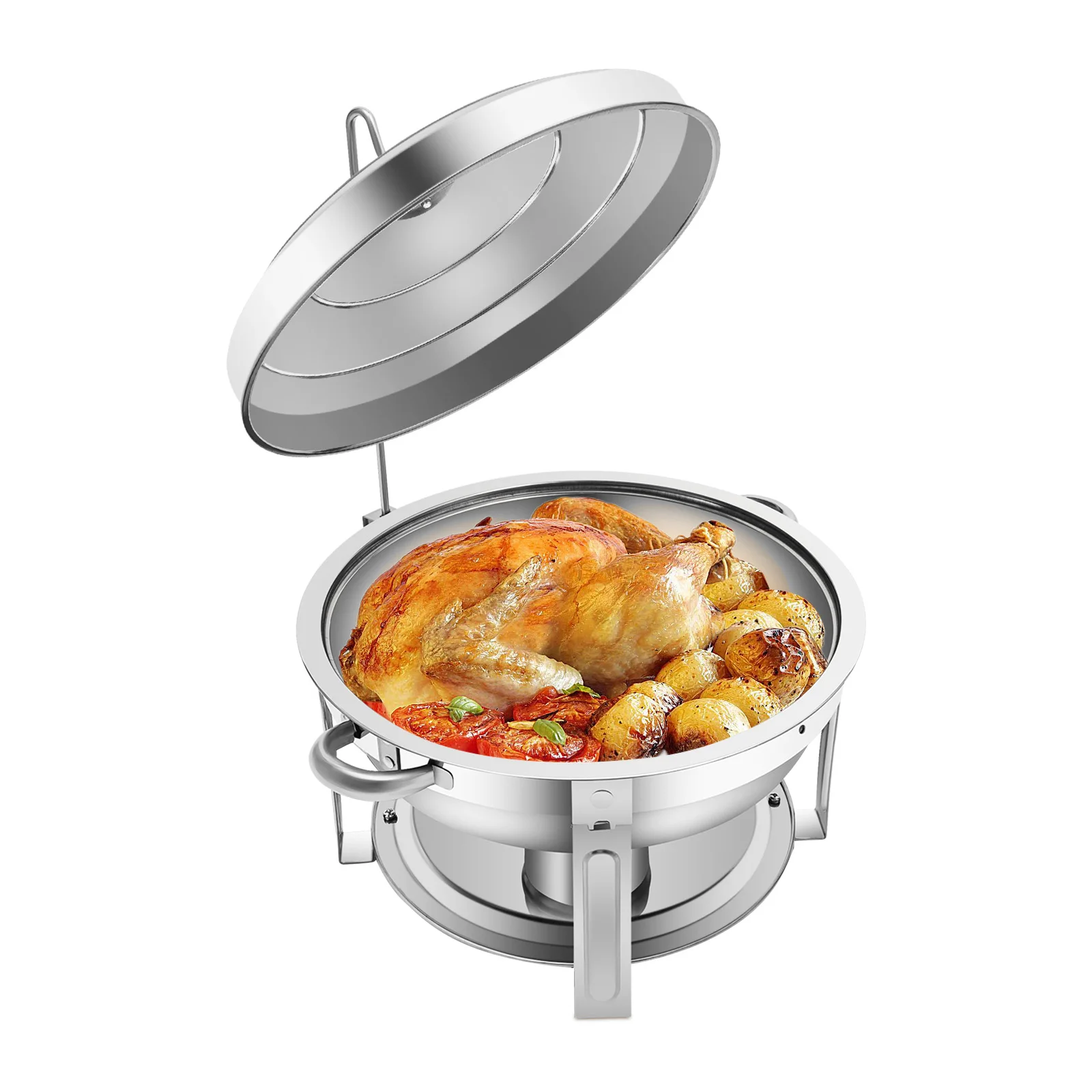

Stainless Steel Chafing Dish Food Warmer Container 7.5L With Lid Round Chafing Dish for Hotel Catering Buffet Party Wedding