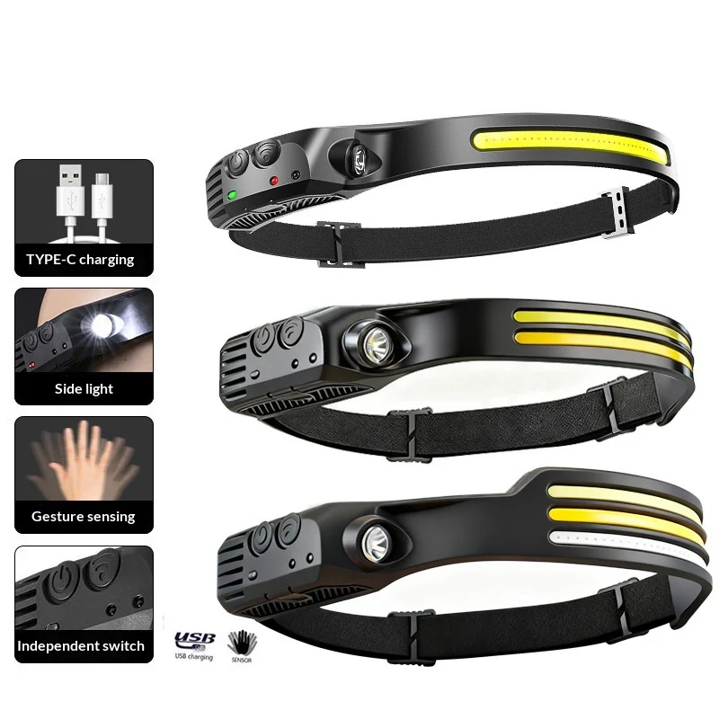 

Легкая налобная лампа MHDQ с силиконовым корпусом, управлением жестами, перезаряжаемая через Type-C, яркий двойной луч для активного отдыха, походов и ночной рыбалки