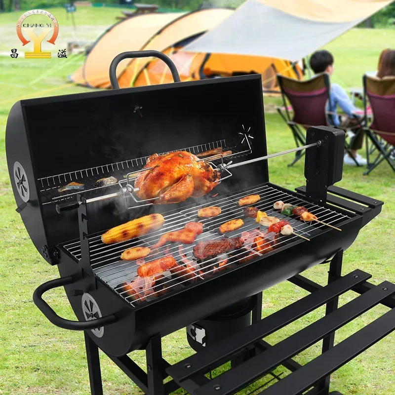 Braised Grill, American BBQ Electric Grill Fork Charcoal Grill Oil Barrel Grill with Motor