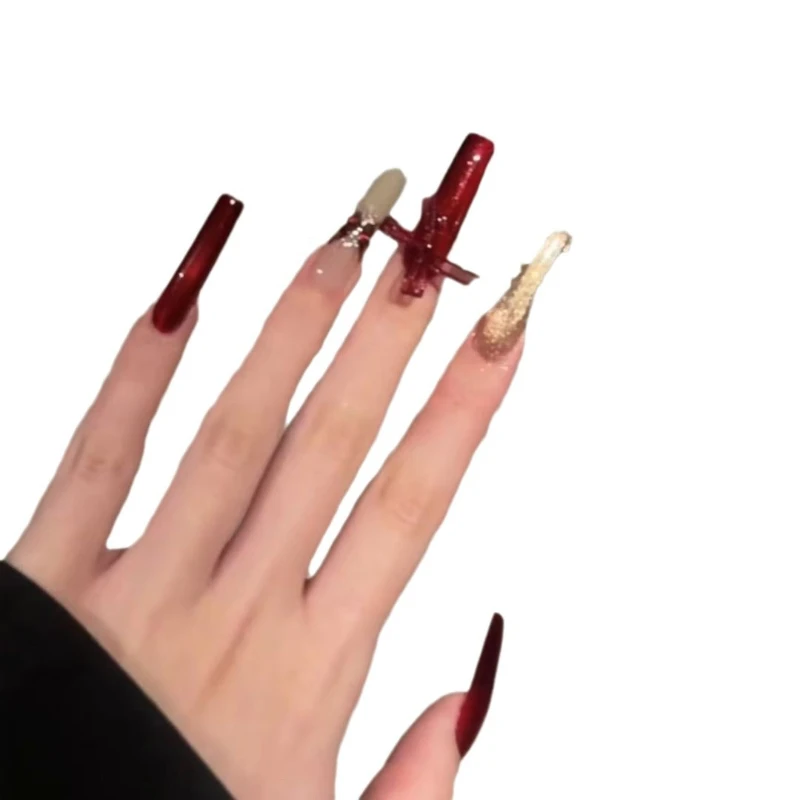 

*Pure handmade red butterfly cat eye manicure temperament wearing nail atmosphere detachable