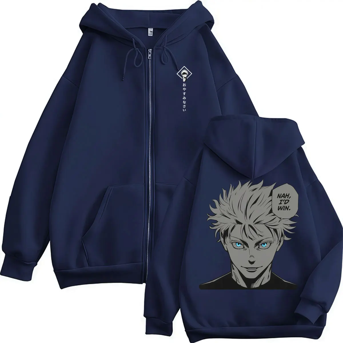 Japan Anime Jujutsu Kaisen Gojo Satoru Zip Up Hoodies Harajuku Vintage Cosplay Manga Sweatshirt Men's Oversized Fleece Jackets