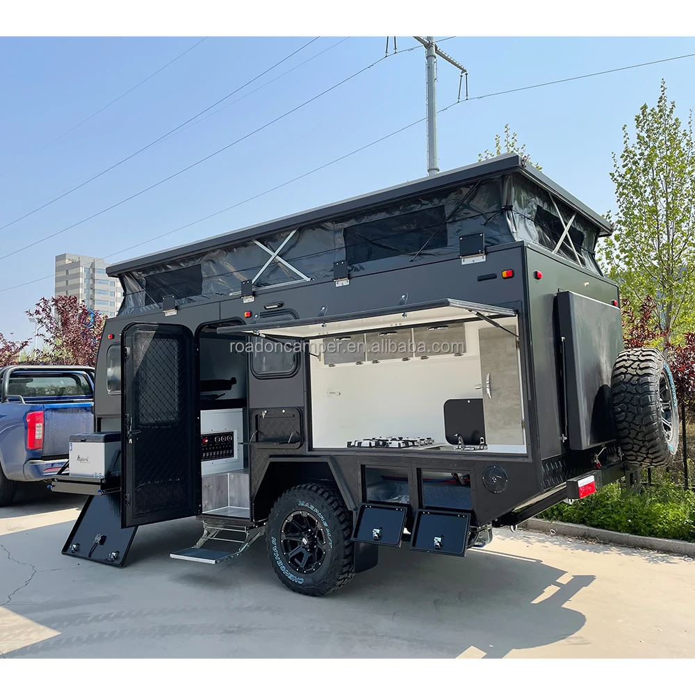 Camper de viaje chino de alta calidad 4x4, hecho en China, caravana Pop Top, caravana de trabajo, caravana híbrida todoterreno de 15 pies