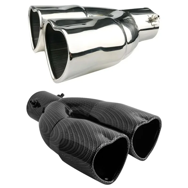 

1PC Universal Heart Shaped Car Exhaust Tip Tail Pipe Muffler 304 Stainless Steel Dual Outlet Muffler Tip Pipe inlet 60mm