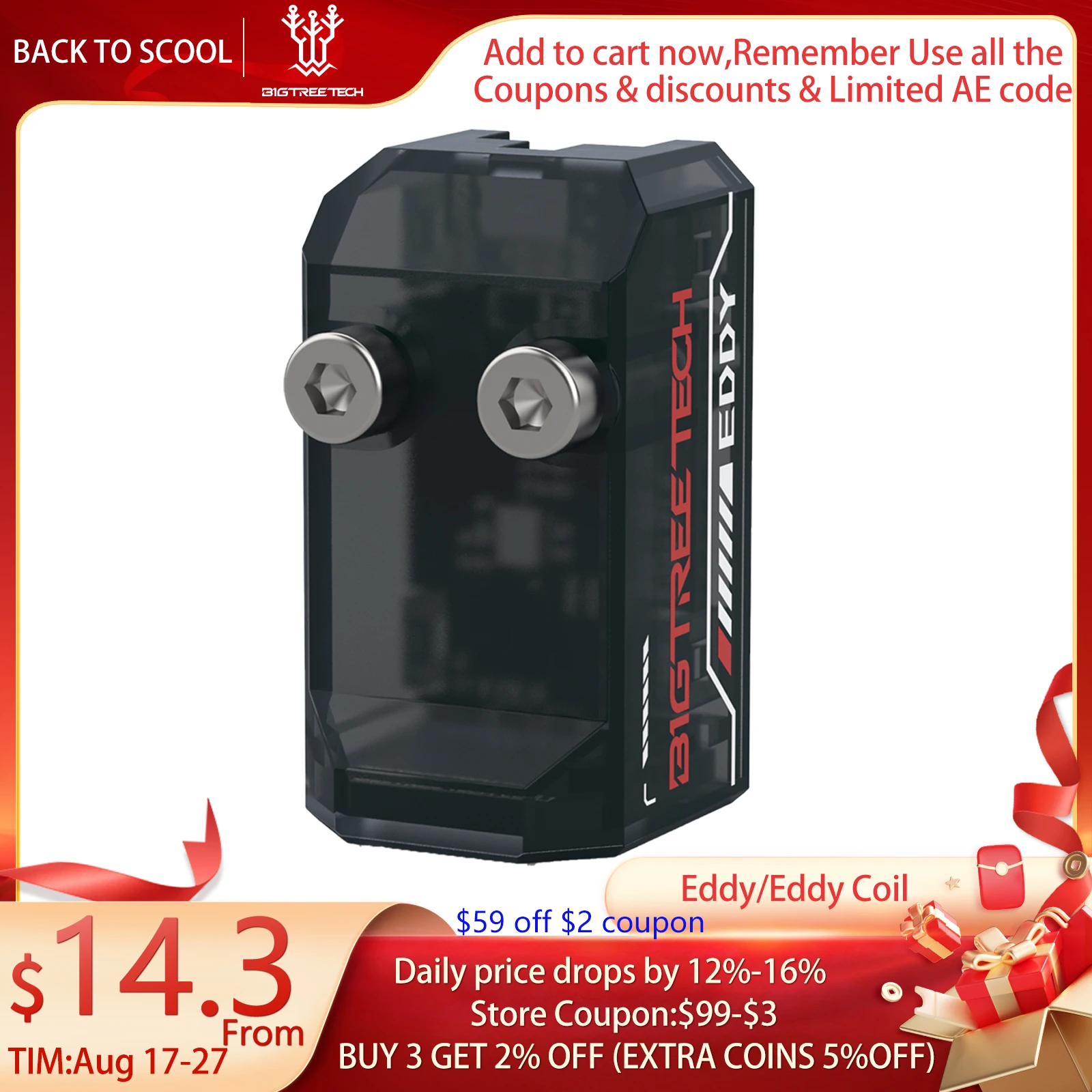 

Комплект автоматического выравнивания BIGTREETECH Eddy, часть 3D-принтера для Ender-3, принтер BIQU B1, экструдер серии H2