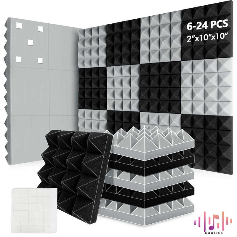 Sound Absorbing Wall Panel 6/12/24Pcs Acoustic Foam Self Adhesives Decor Studio Echo Canceling Treatment For Game Room Cinema