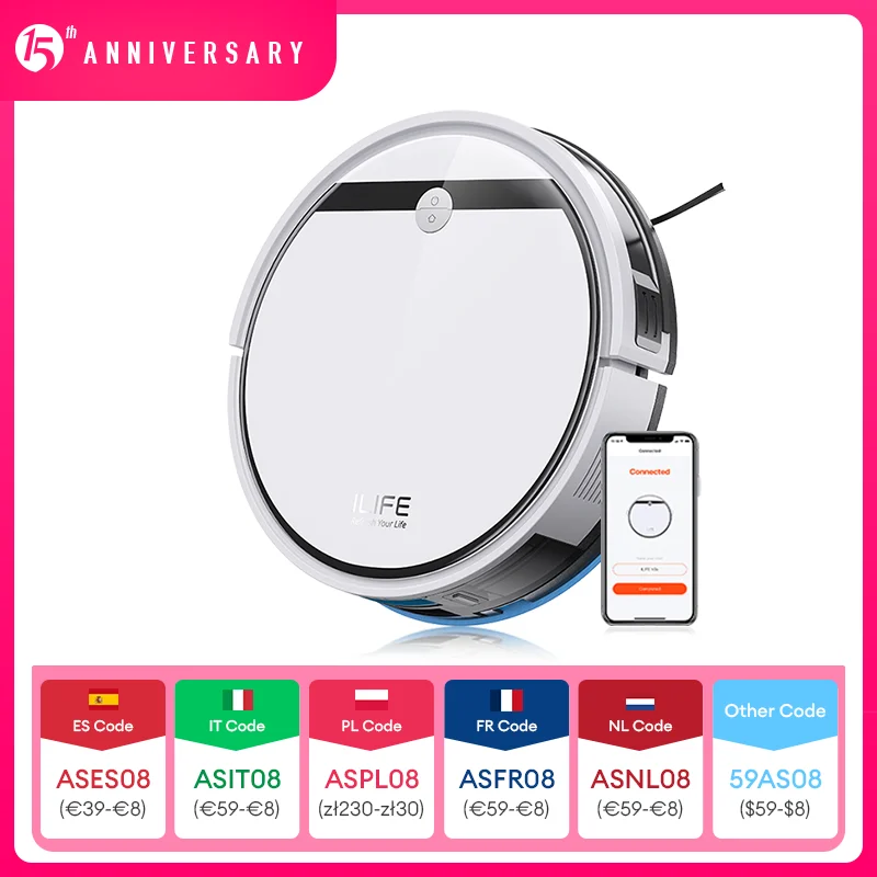 ILIFE V3X Robot Vacuum and Mop Combo, V3s Pro Upgraded, Compatible with Alexa/Google/WiFi, 120mins, 3000Pa, Ideal for Pet Hair