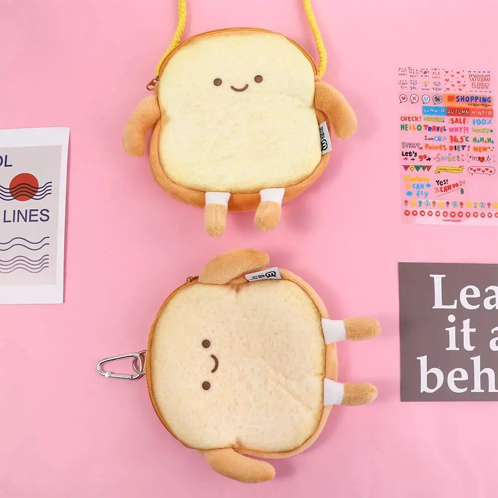 Cute Coin Purse Student Bag Cartoon Cosmetic Bag Card Bag Girl Shoulder Bag Bread keychain Bag Toast Coin Purse Flush Wallet