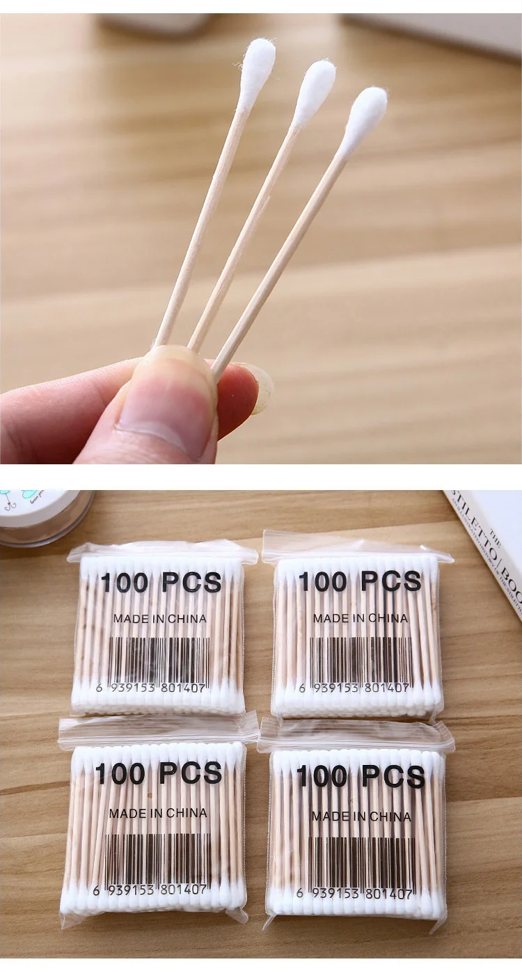 

100/500/1000Pcs Cotton Swabs Ear Cleaning Makeup Tools Cleaning Sticks Makeup Cotton Buds Tip Disposable Per Pack Double-ended