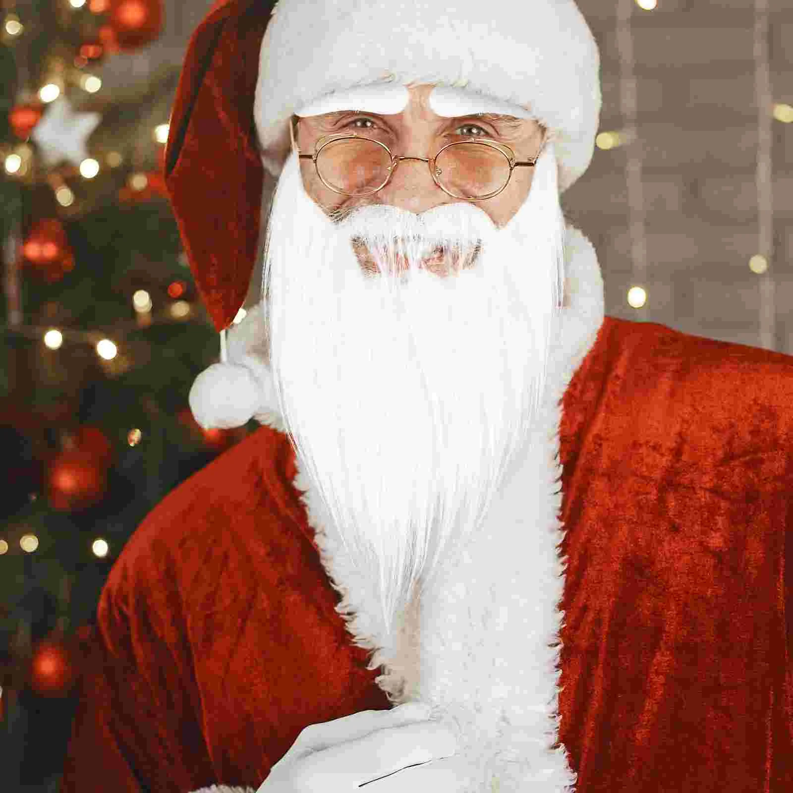 Weihnachten Bart Augenbrauen Gefälschte für Mann Santa Claus Bärte Kostüm Falsche Schnurrbart Papa Requisiten Cosplay Schnurrbärte Hut