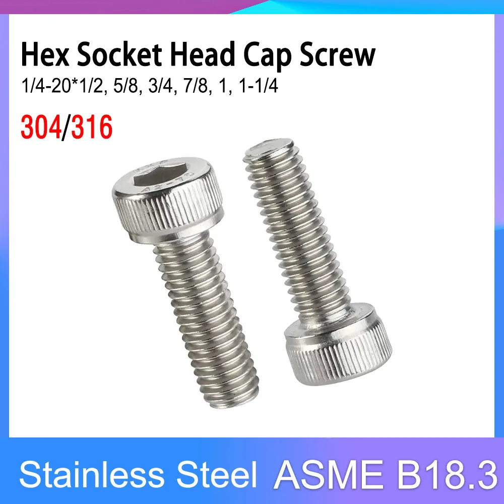 

10pcs 1/4-20*L ASME B18.3 304/316 Stainless Steel Hex Socket Cheese Head Screw Bolt