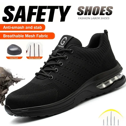 Imagen 2 del producto Zapatos de seguridad con cojín de aire para hombre, zapatos de protección de seguridad con punta de acero, zapatos deportivos de trabajo a prueba de pinchazos, botas, zapatos de construcción