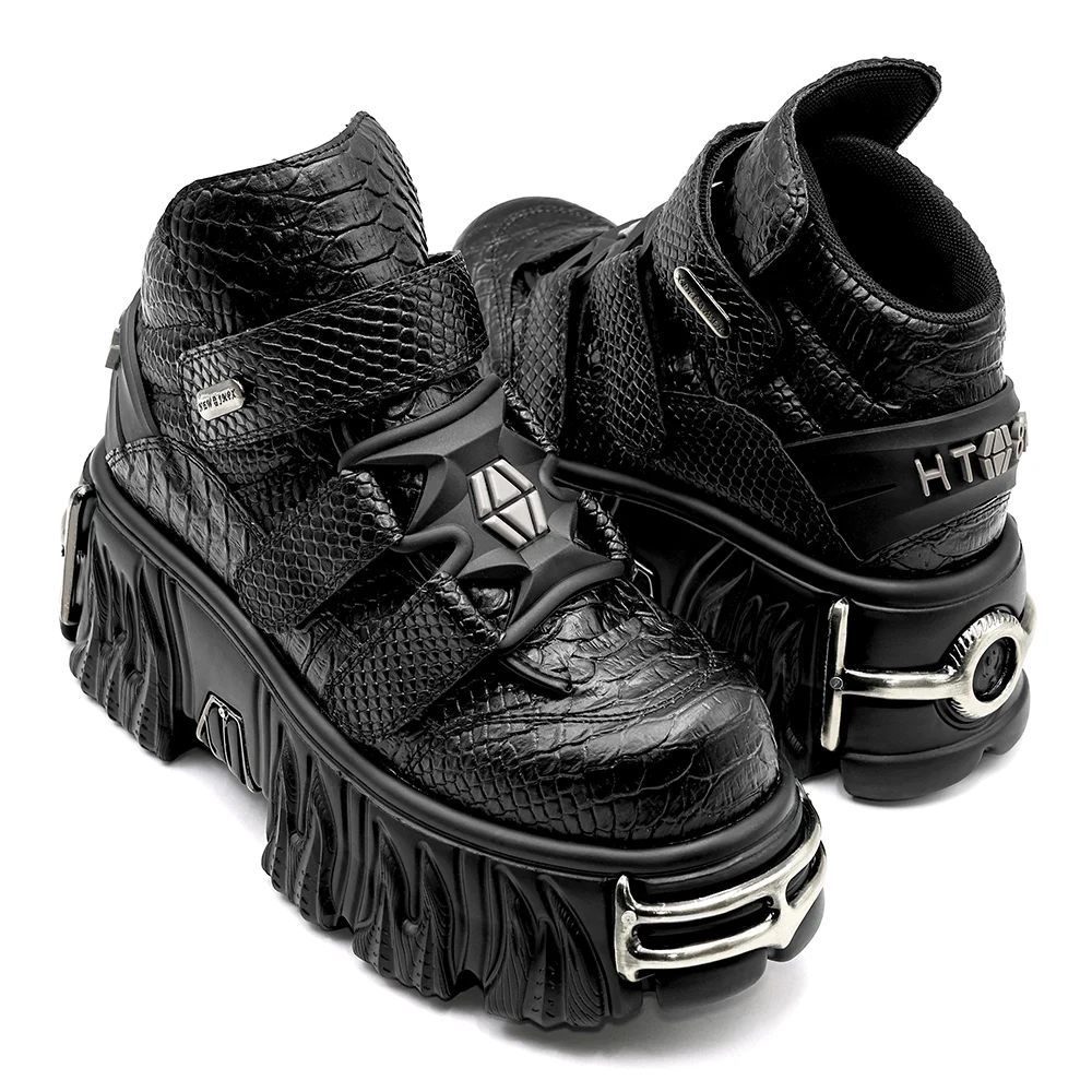 New Punk Style Women Shoes Lace-up Heel Height 6CM Platform Shoes Woman Metal Decor Woman Sneakers Gothic Ankle Rock Boots