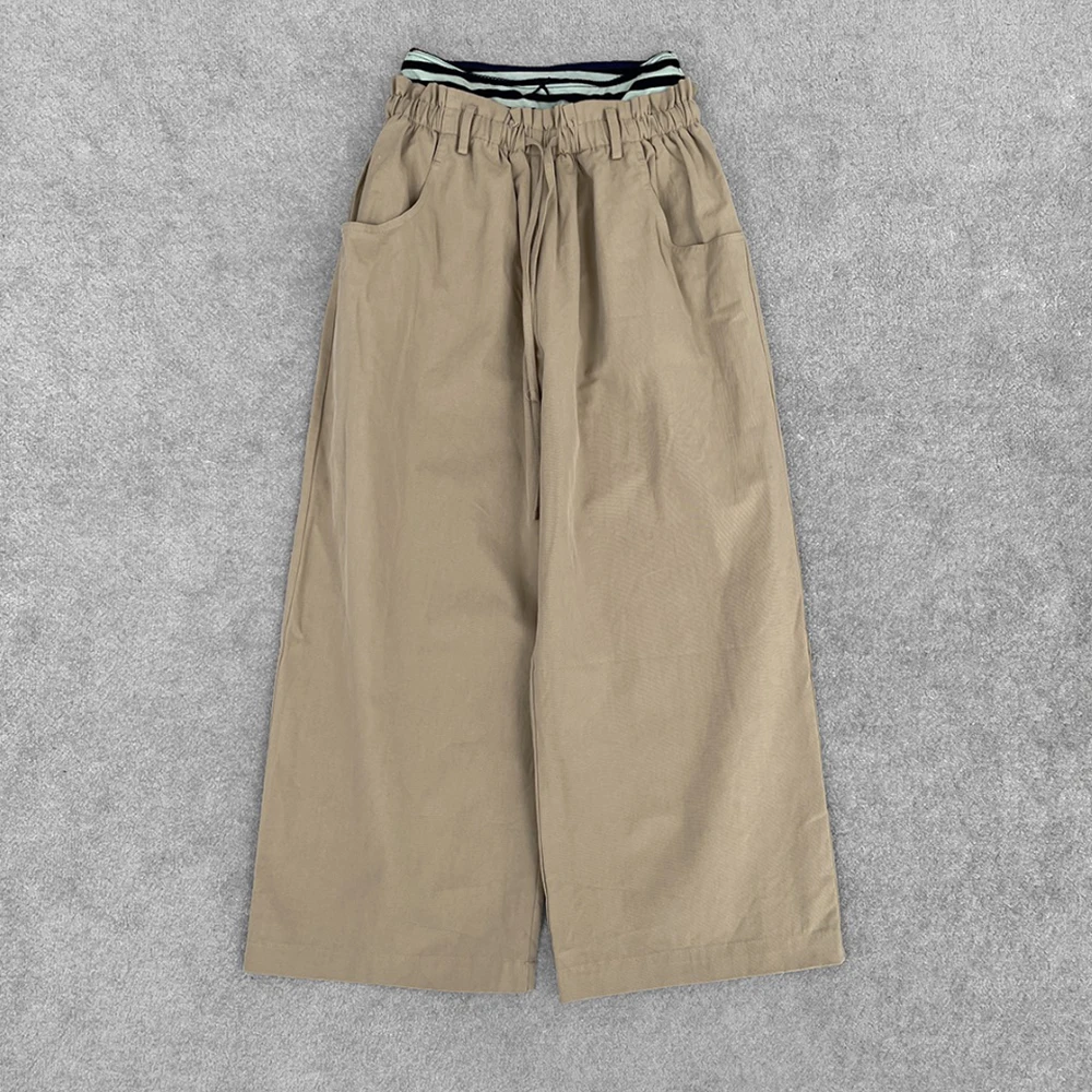 

Cotton-Blend Women's Pants Y2K Double Waistband Patchwork Tie-Waist Loose-Fit Workwear Pants Versatile Commuter Fall 2025 New