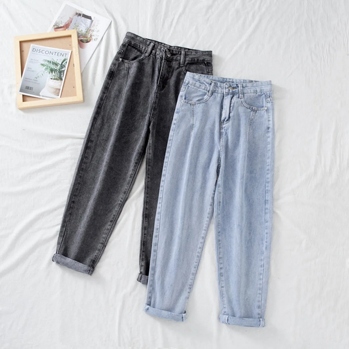 

Loose and Thin High-waisted Jeans, New Korean Version of Casual Nine-point Pants, Wide-leg Pants, Trousers, Women's Clothing