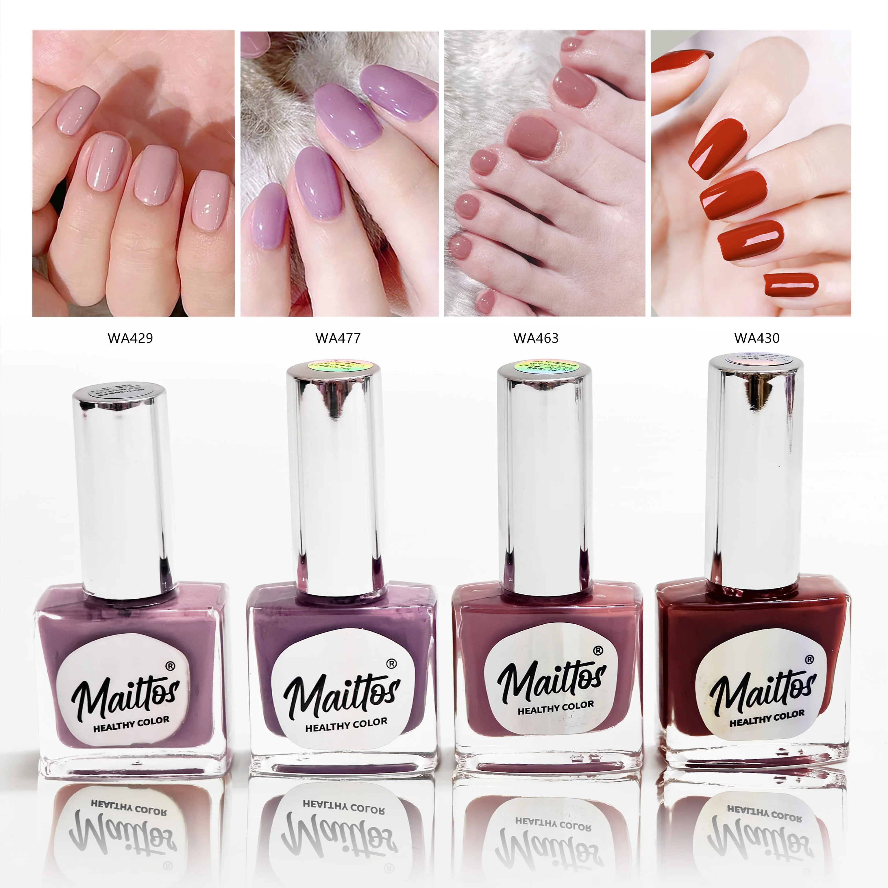 

12mlx4 [429/430/463/477] pink, purple, red, Water-based Nail Polish, Oderless, dry quickly, No need lamp, easy tear