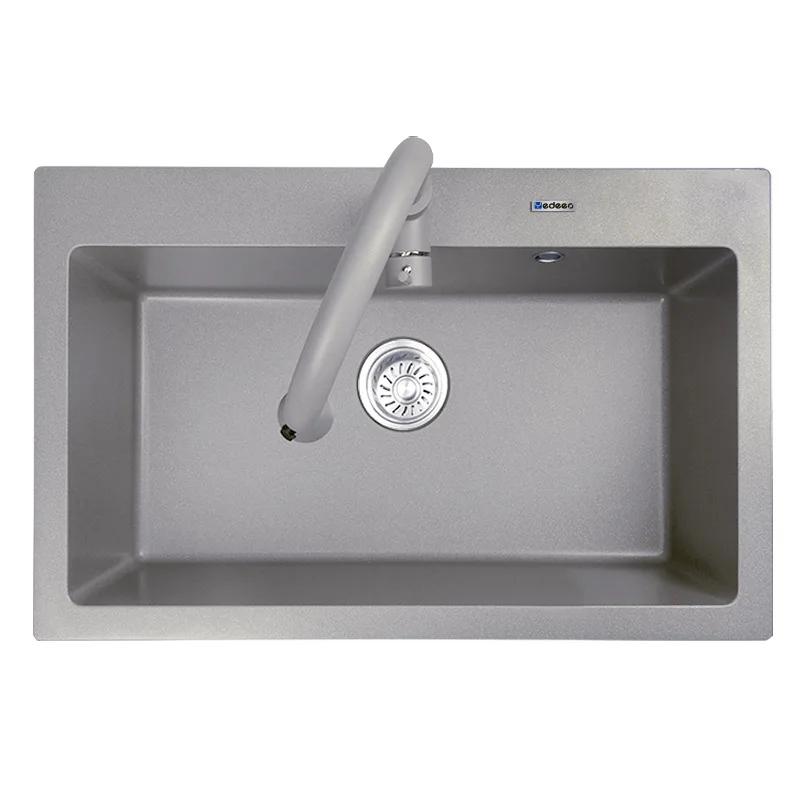 Undermounted Single Bowl Quartz Stone Sink Handmade Sink Composite Granite Kitchen Sink with Drainboard