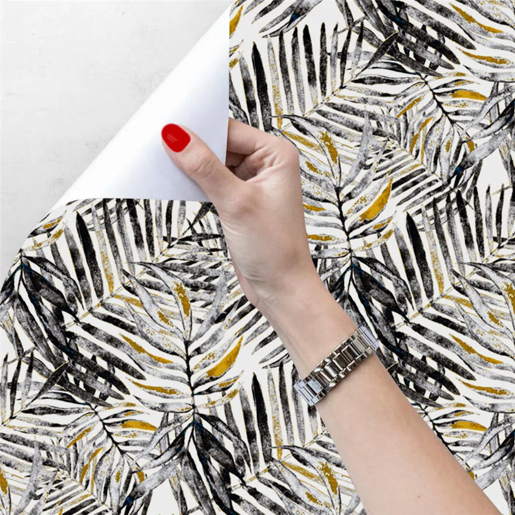 Palm Leaf Wallpaper Tropical Botanical Self Adhesive Removable Contact Paper Waterproof Wall Sticker for Living Room Cabinet