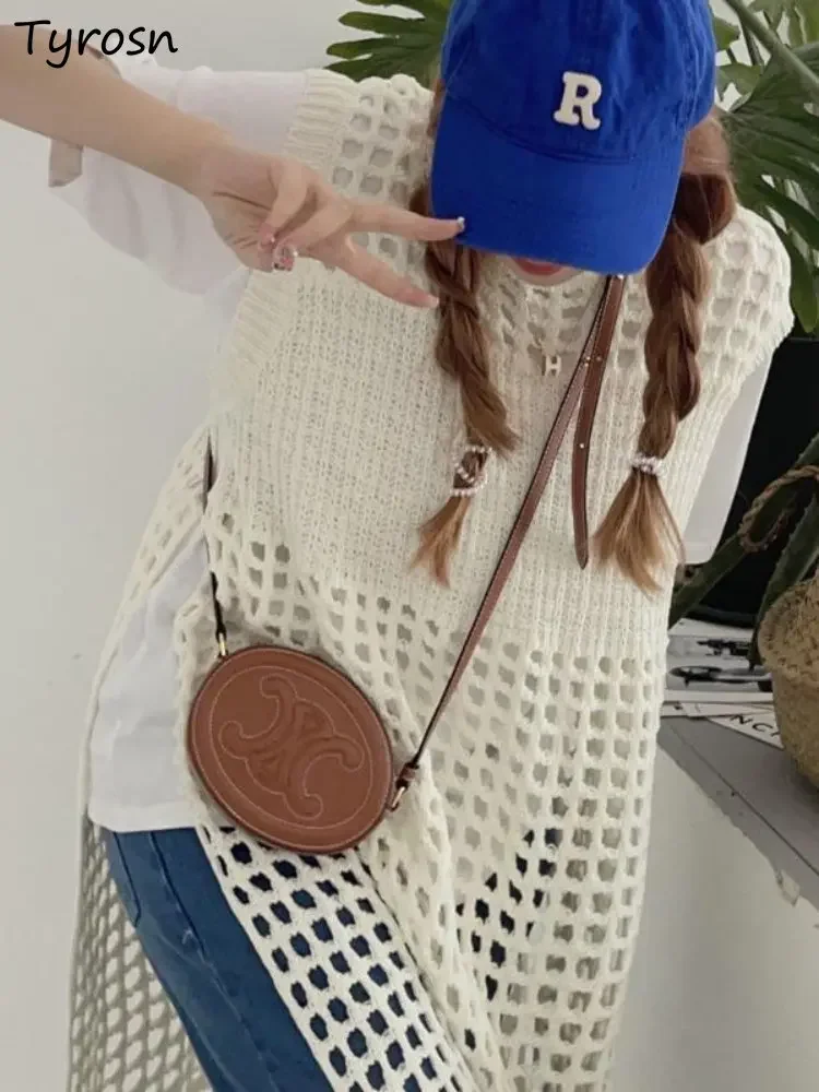 

Sweater Vest Women Knitting Simple Solid Design Hollow Out All-match Spring Korean Style Loose Leisure Cozy Sweet Fashion Tender
