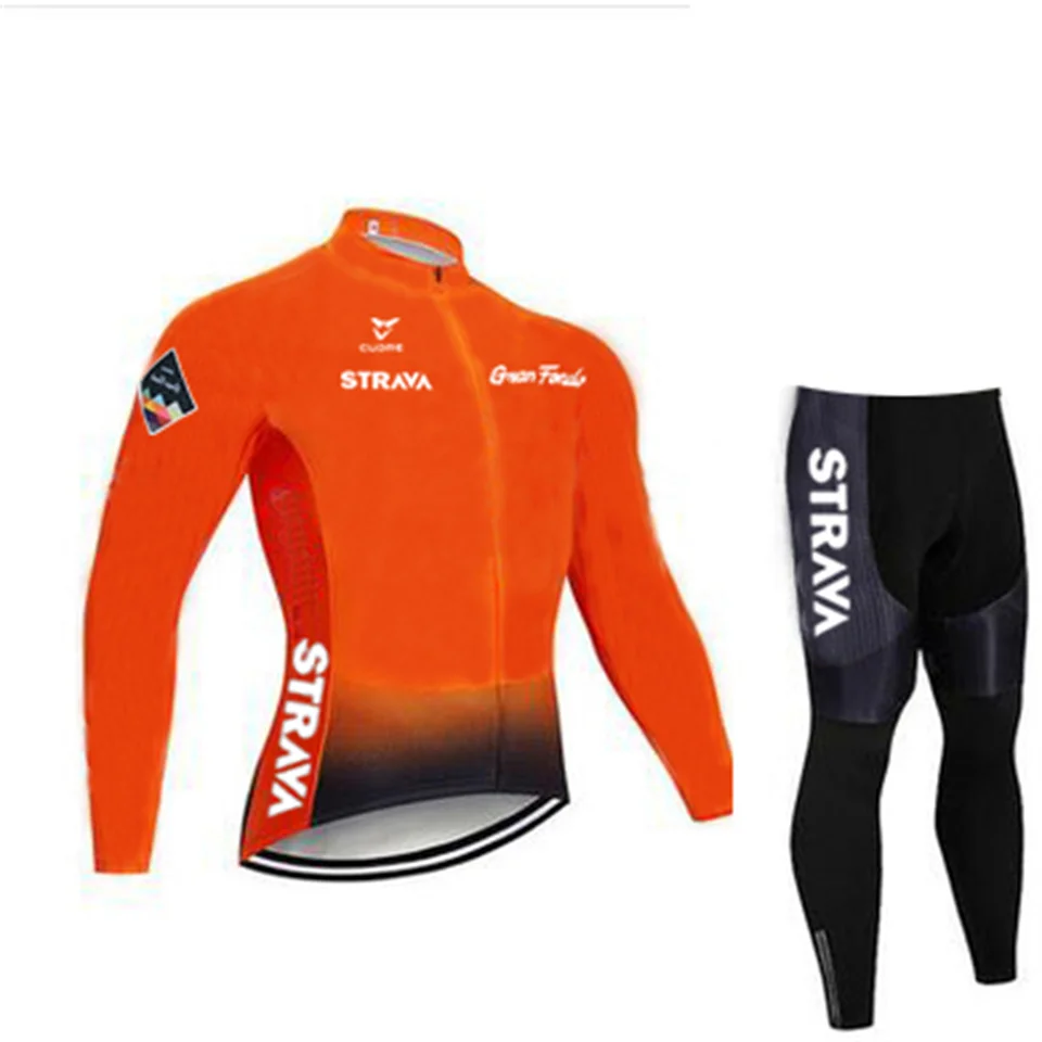 CUDRE STRAVA Men\'s Cycling Clothing Winter Set Racing Bike Jerseys Long Padding Long Sleeve Cycling Jersey Man Road Bikes Mtb