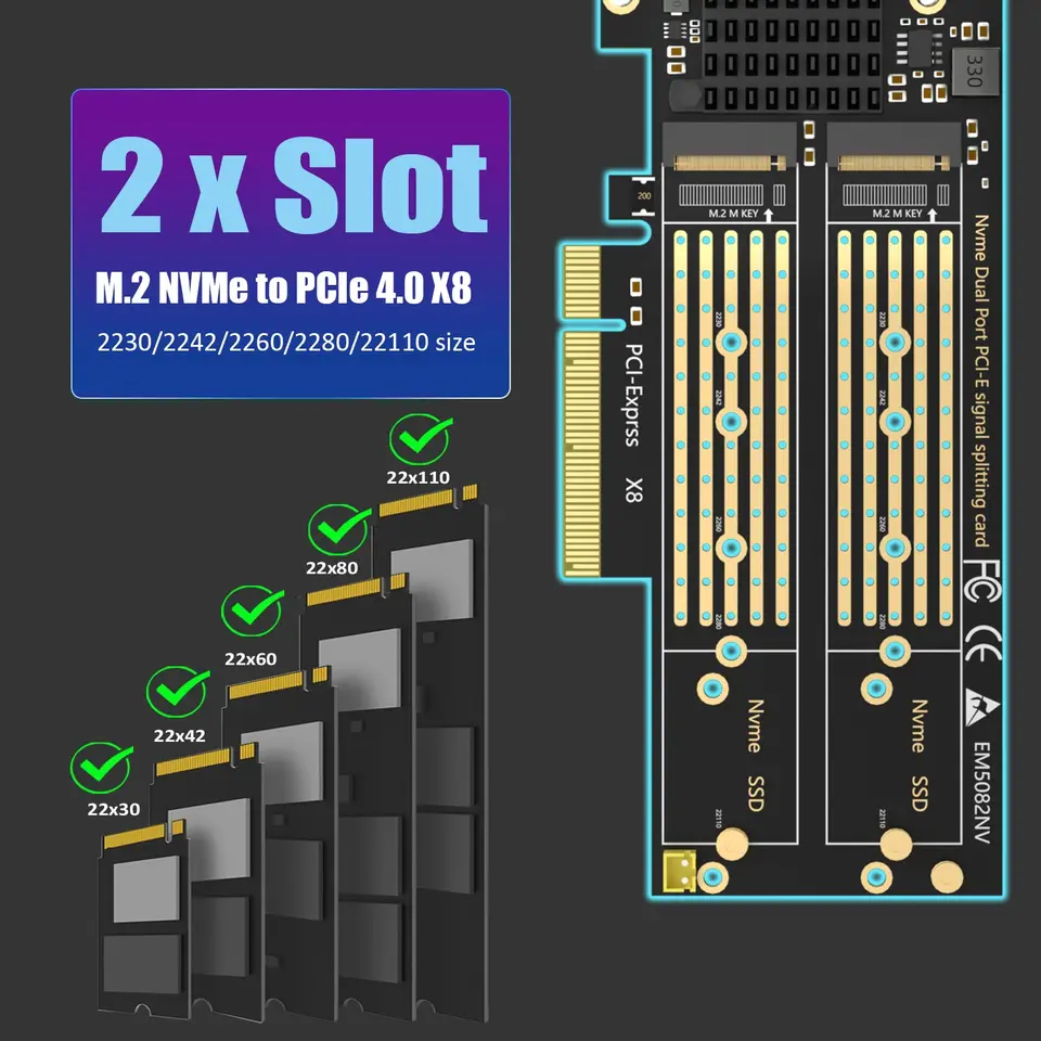 2-Slot M.2 PCIe Adapter for NVMe SSD RAID