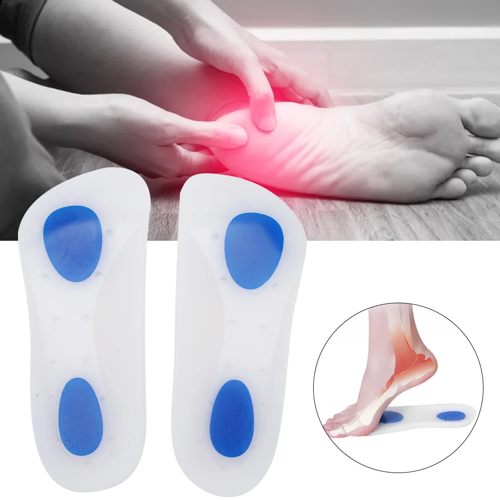 Silicone Sports Insole Shock Absorption Foot Pad Flat Feet Correction Size L(40-45) 2 Pairs Length 19.6cm Width 8.5cm Bulge
