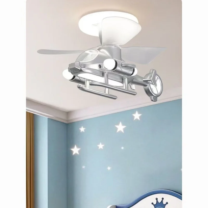 

Cool Silver Airplane Light Children's Room Atmosphere Living Room Bedroom Fan Light Full Spectrum Eye Protection Ceiling Light