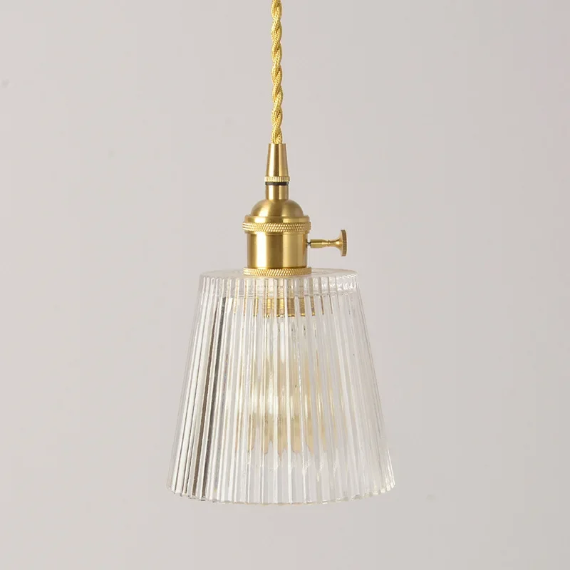 Nordic Stripe Glass Pendant Lamp Vintage Retro Hanging Light Dining Room Kitchen Bedroom Bedside Decor Chandelier
