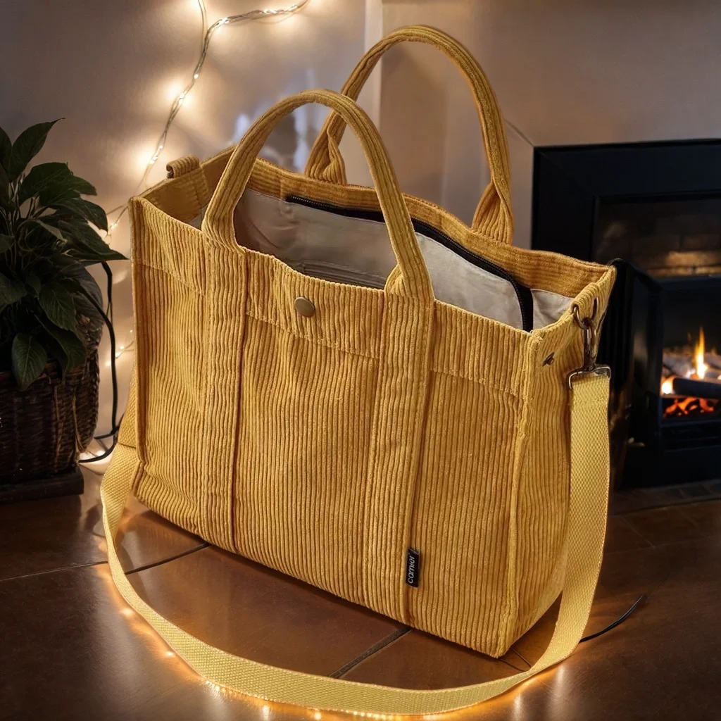 Corduroy Adventure Tote-Corduroy Natuurliefhebber Draagtas-Corduroy City Tote-Corduroy Forenzentas-Corduy Traveller 'S Tote-