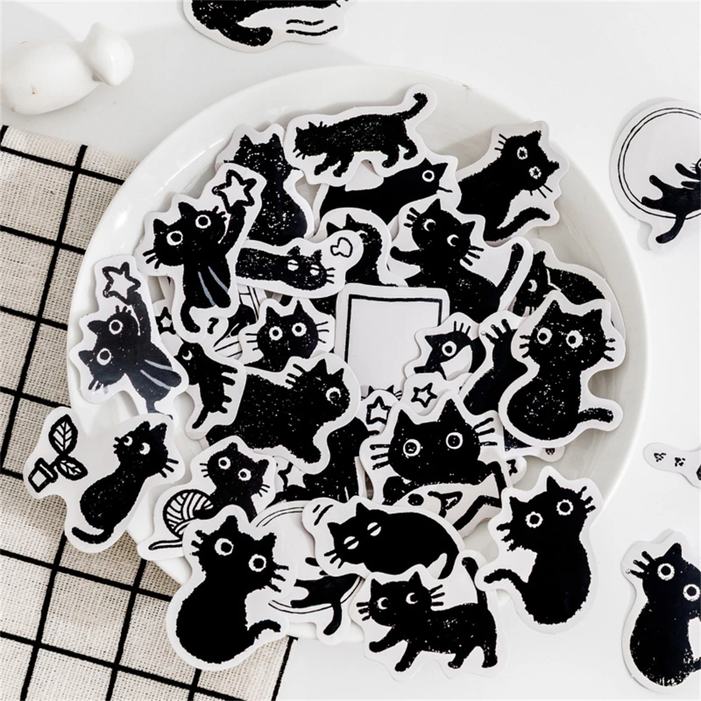 45Pcs/Lot Cute Black Cat Stickers Cartoon Animal Decals Scrapbooking Postcard Phone DIY Decoration Stationery Student Supplies