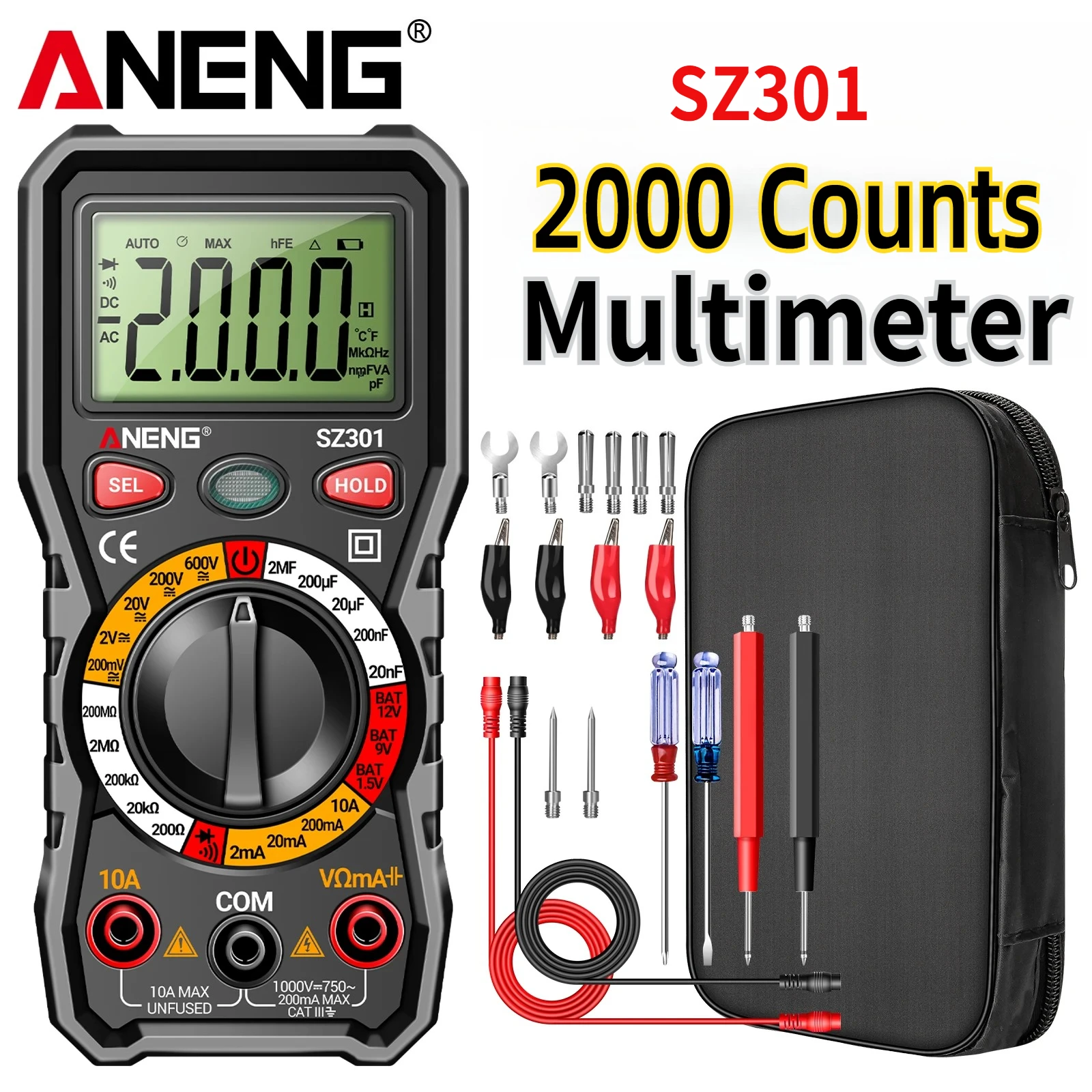 

Цифровой интеллектуальный мультиметр ANENG SZ301 с измерением напряжения AC/DC, 2000 показаний, True RMS, индукционный детектор NCV, портативный инструмент для домашнего использования и DIY