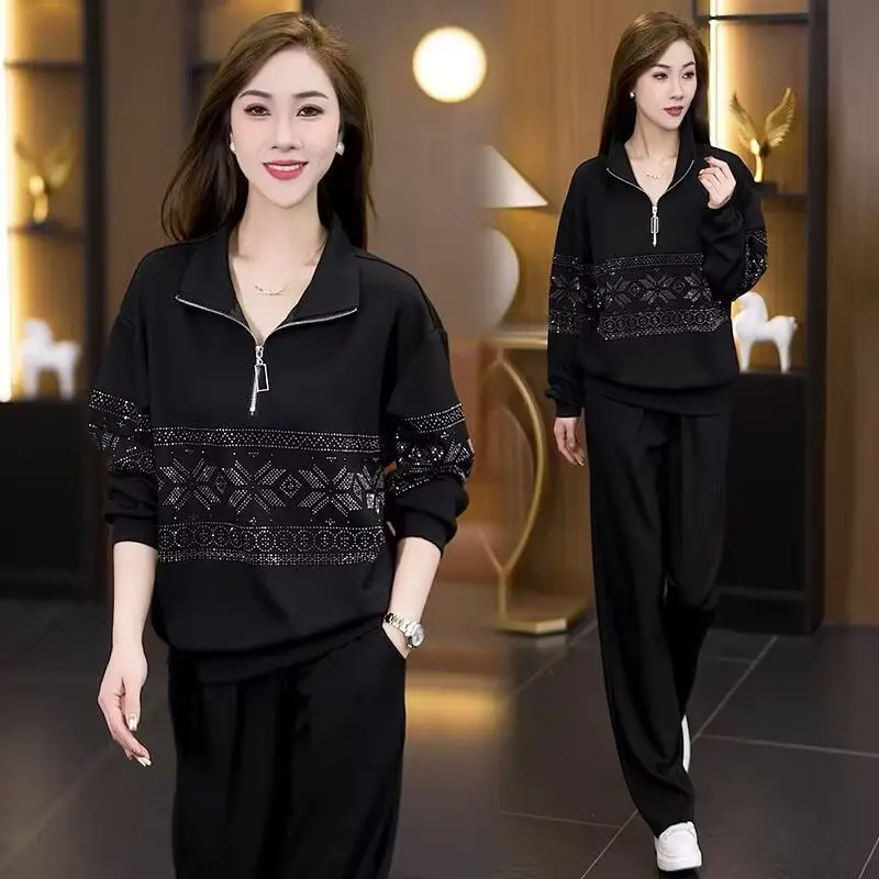 

Loose Long Sleeve Sweatshirt Set for Middle-Aged Women Casual Fashionable Anti-Aging Spring Autumn New Style Two-Piece Suit
