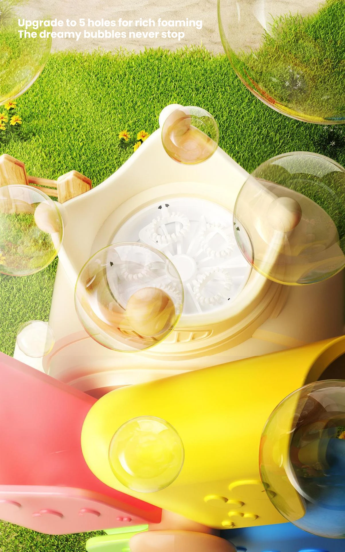 Windmill Bubbles Machine Automatic Foaming 5 Holes 1 Click Control Cute Adjustable Handheld Windmill Electric Bubbles Toys