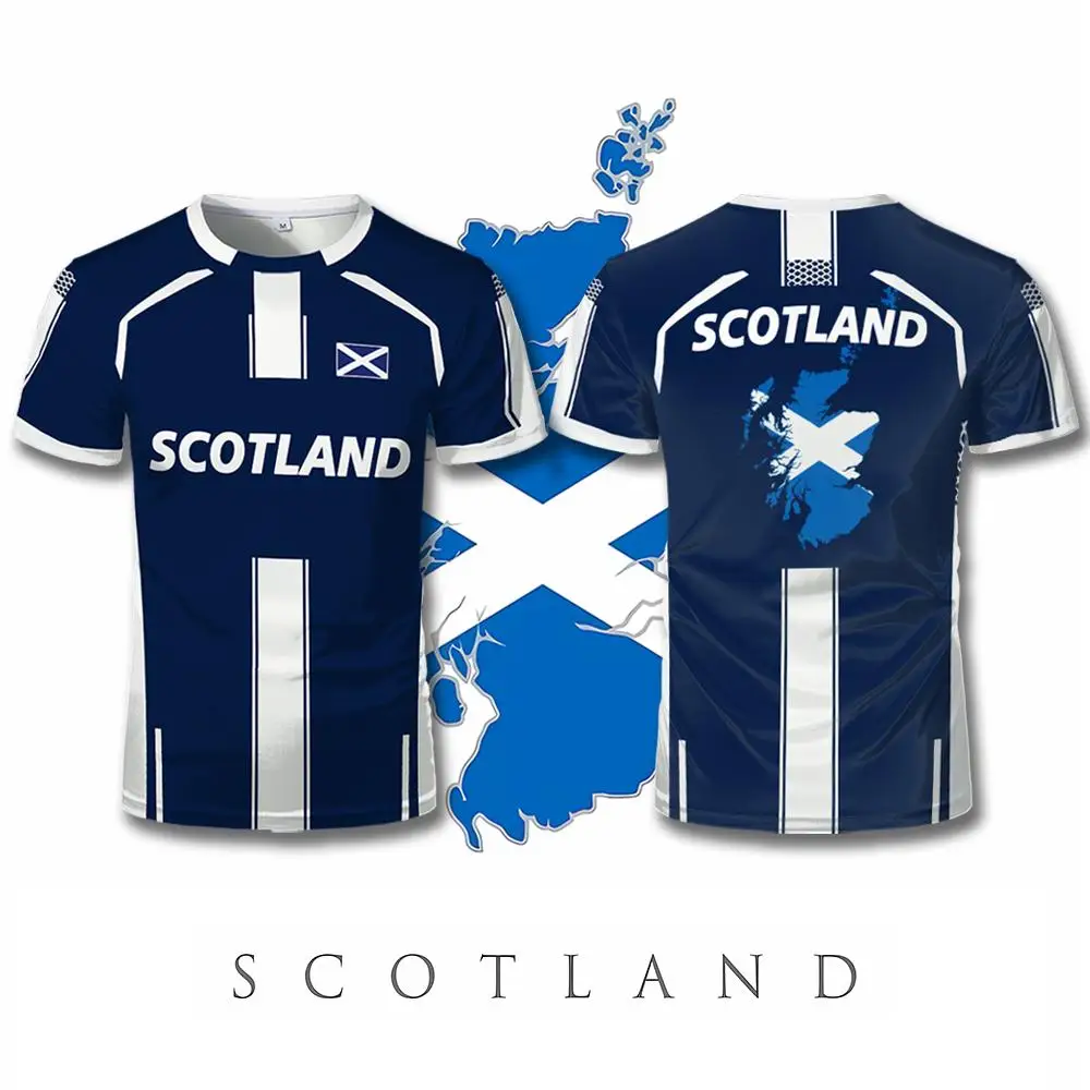 Scotland Flag Map Print Jersey Summer Men's Sports Training Football T-shirt Unisex Casual Quick-drying Breathable O-neck Tops