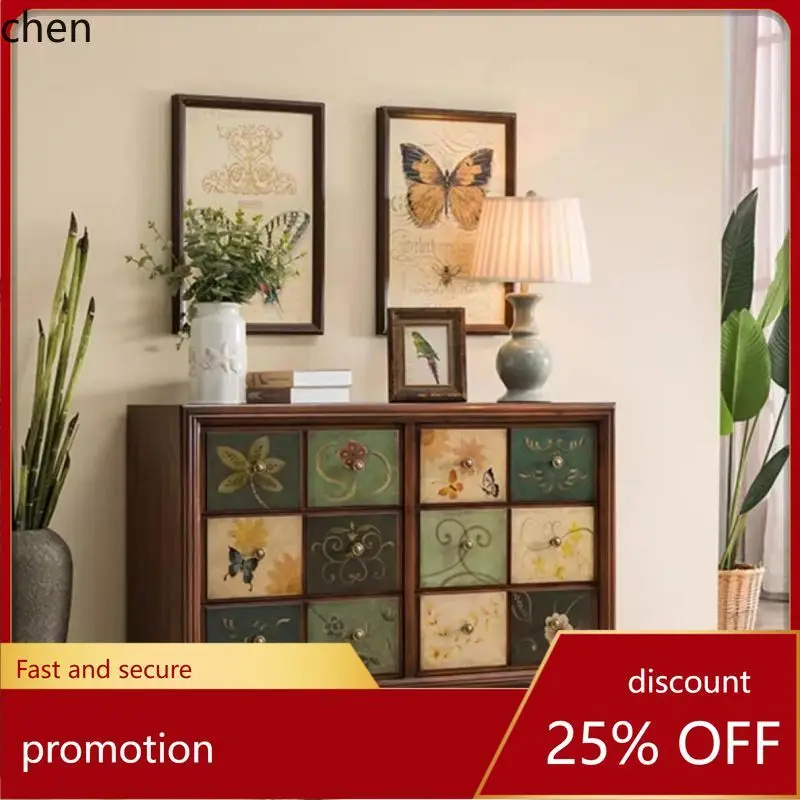 CZ  Solid Wood Storage Cabinet Vintage Entryway Cabinet Wall-Mounted Storage Cabinet Painted Drawer Bedroom Nightstand