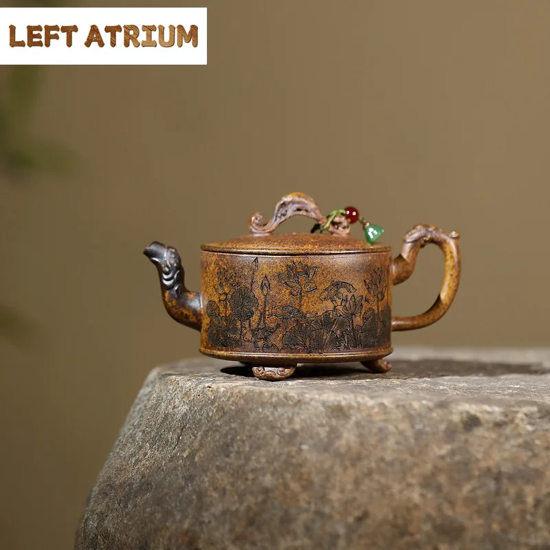 

250 мл Исин Фиолетовая глина Чайники Художники Ручная работа Tripodia Горшок Сырая руда Киль Золотой песок Грязь Чайник Чайник Чайный сервиз Zisha Ча