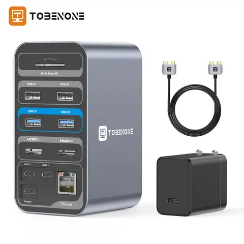 MacBook Pro/Air USB C 허브용 도킹 스테이션 듀얼 4K 모니터 디스플레이(HDMI 2개, PD 3.0, RJ45, 3.5mm 오디오, 플러그 앤 플레이 포함)